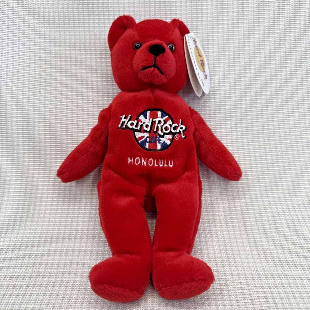 Hard Rock Cafe Honolulu Hawaii Red Beanie Collectible Bear Rita Beara 2000 NWT